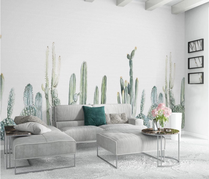 Fabric Peel and Stick Removable Eco Cactus Wallpaper Wall Etsy
