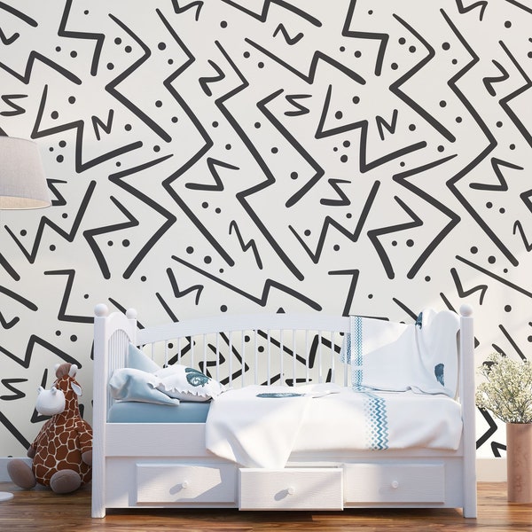 Fabric Peel and Stick Removable Eco zigzag wallpaper wall mural for any wall decors,Wall Decor Home Decor Printable Wall Art Room Decor