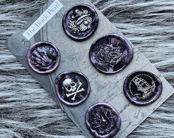 Iridescent Black Pearl Pirate Wax Seal Stickers, Ship & Skull Set