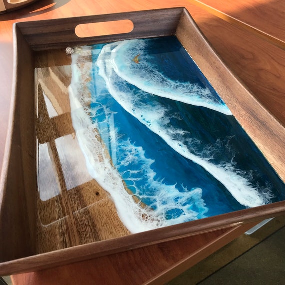 Custom Ocean Resin Serving Tray Ocean Coasters Resin Waves Etsy