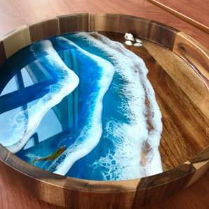 Custom Ocean Resin Serving Tray/ Resin Waves/Made To Order/ Functional Gift/ Resin Tray Gift/ 20” Circle Tray/ 20” Rectangle Tray