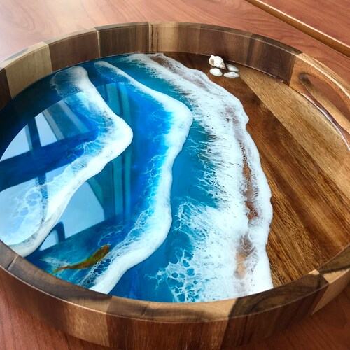Custom Ocean Resin Serving Tray/ Resin Waves/Made To Order/ Functional Gift/ Resin Tray Gift/ 20” Circle Tray/ 20” Rectangle Tray