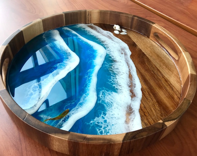 Custom Ocean Resin Serving Tray/ Resin Waves/Made To Order/ Functional Gift/ Resin Tray Gift/ 16” Circle Tray/ 20” Rectangle Tray