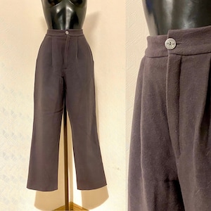 Women&#39;s Vintage Dark Gray Wool Winter Pants Tapered Straight Regular Fit High Waist Menswear Trousers Warm Pants Regular Leg Trousers Size L