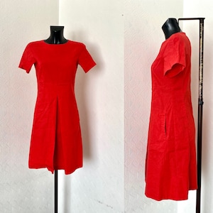 Vintage Knee Red Secretary Teachers Dress Romantic Evening Dress Vintage Boho Bohemian Evening Tea Crew Neck A Line Dress Ivo Nikkolo Size S