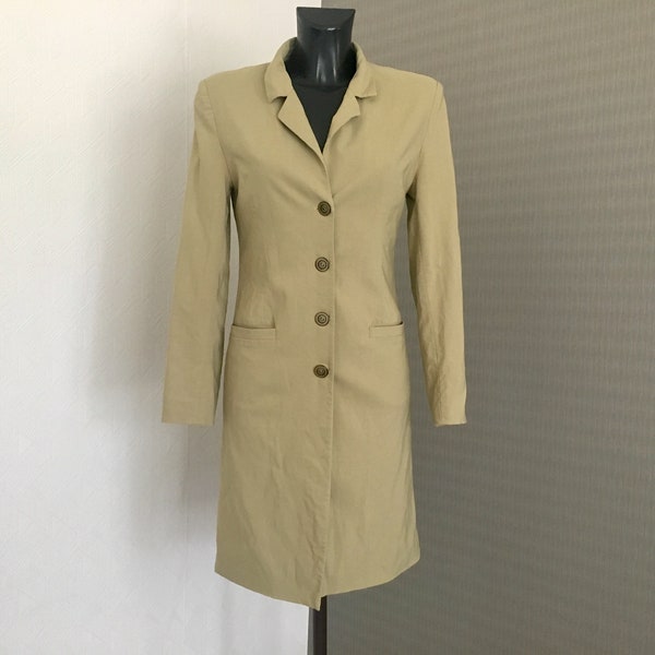 Vintage Beżowa zielona kurtka Damska marynarka Dopasowany płaszcz Bawełniany Office Wear Ręcznie robiona kurtka Spring Coat Prezent dla kobiet Rozmiar S / M