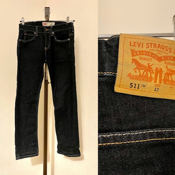 LEVI’S 511 Jeans Black Boy’s Kid’s Mid Waist Jeans Levi Strauss 511 Denim Gris foncé Streatwear Boho Straight Legs Slim Fit Taille 12y