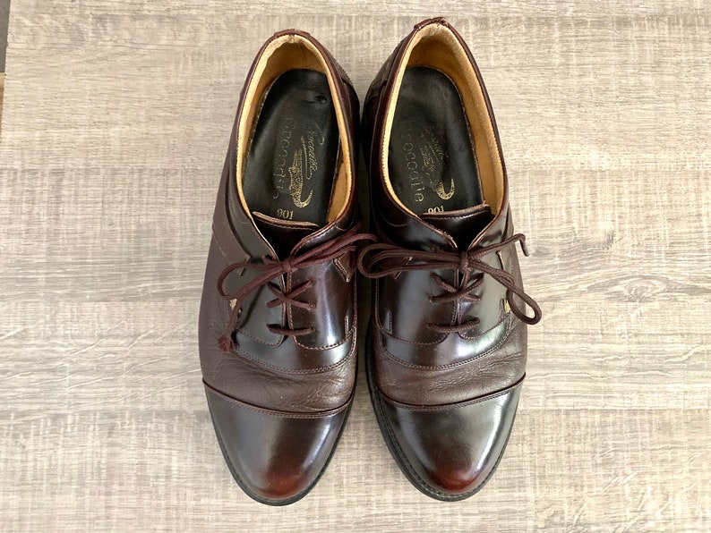 1990s Vintage Lacoste Men's Brown Leather Crocodile Brand Brogue Formal Oxford Lacing Shoes Men's Lacoste Designer Shoes Eu 41,5 /US 8,5 image 6