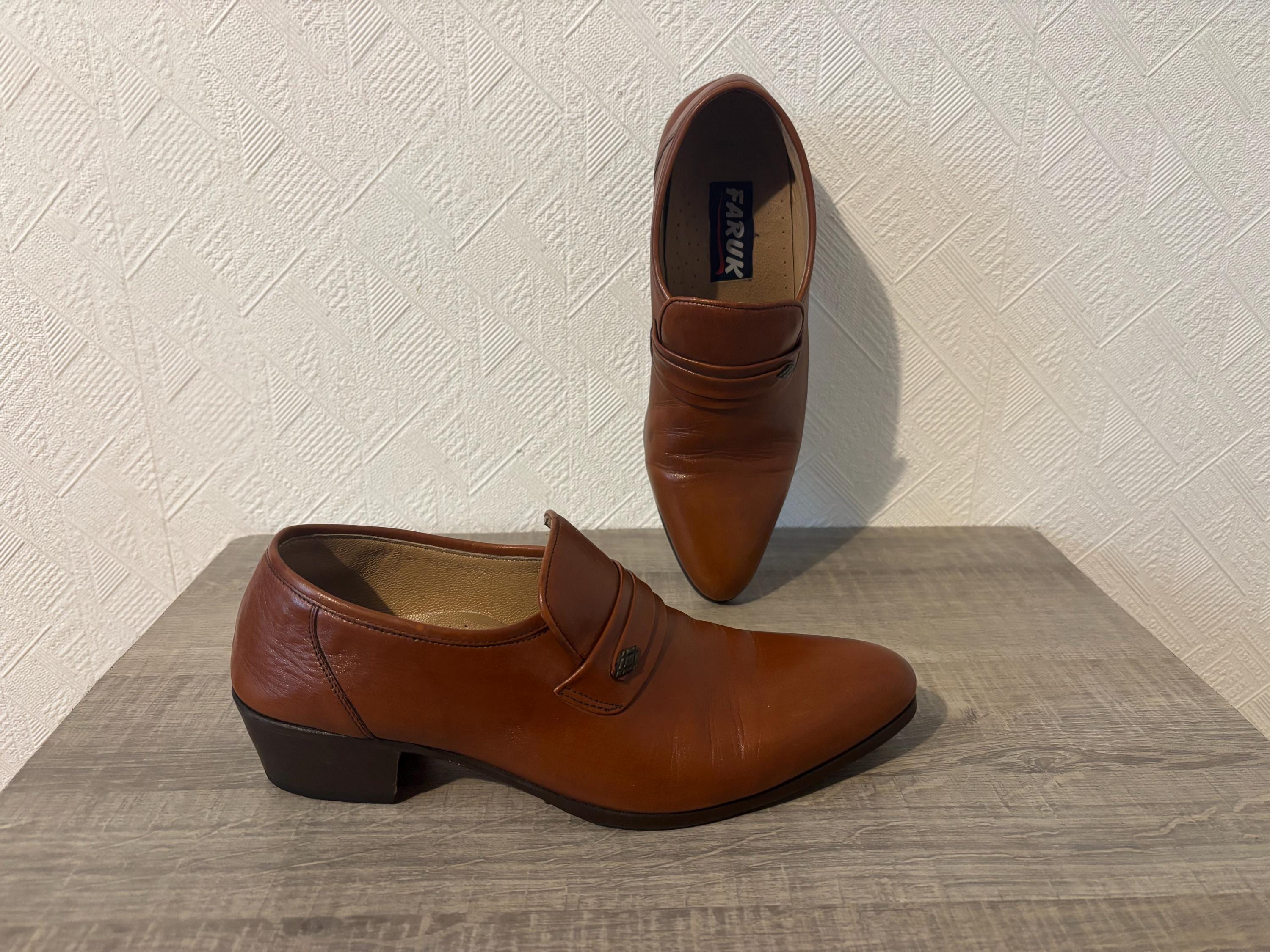 Vintage Brown Leather Slip On Dress Shoes 10 Roper Mens Wilder Leather Slip On Square Toe Shoes, Vintage  main image 2