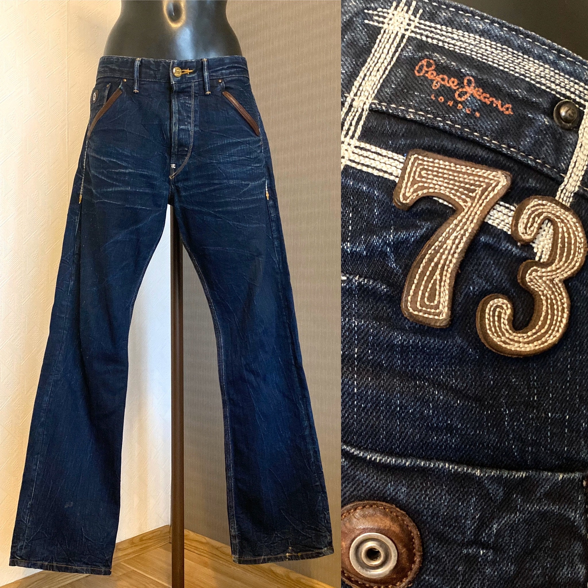 Vintage 90s Pepe Jeans London 73 Blue Men Mid Waist Jeans Denim Dark Blue  Bohemian Straight Legs Student Fit Color Indigo Waist 34 Length 32 - Etsy  Israel