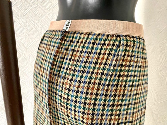 70's Vintage Pencil Colorful Beige Checkered Wool… - image 8