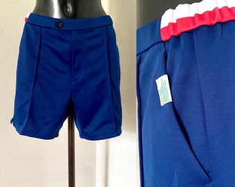 Vintage Navy Blue Tennis Shorts 80's Highwaisted Shorts Elastic Waist Mens Beach Shorts Golf Clothing Athletic Wear Mod Preppy Shorts Size M
