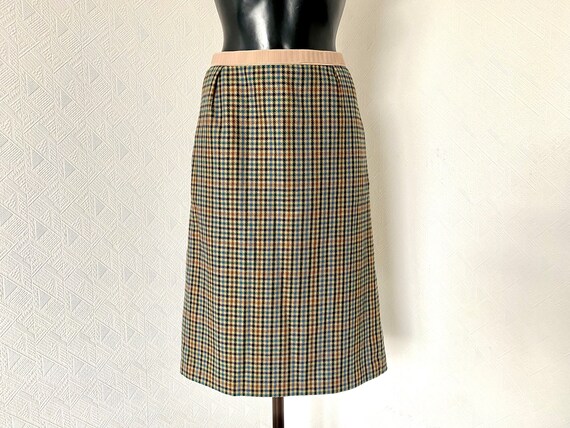 70's Vintage Pencil Colorful Beige Checkered Wool… - image 2