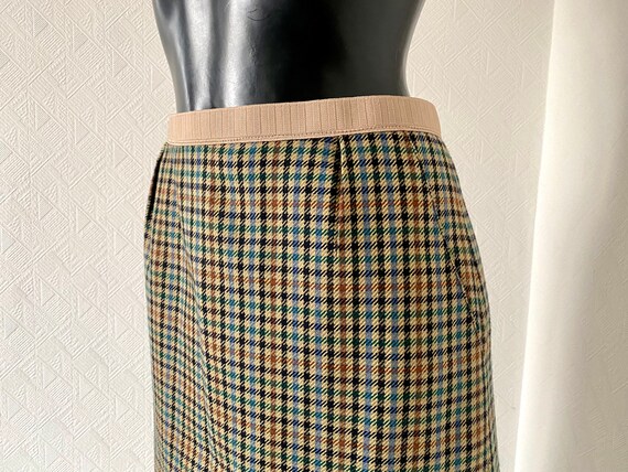 70's Vintage Pencil Colorful Beige Checkered Wool… - image 6