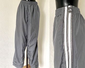 Pants Retro Running Basketball 80s Warm Up Sportswear Breakaway Snap Up The Leg Athletic Workout HipHop Joggers Gray White Stripes Trousers