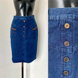 Vintage 90&#39;s Blue Denim Skirt High Waist Denim Skirt Pencil Denim Jeans Skirt Everyday Button up Midi Denim Skirt Back To School Size S/M