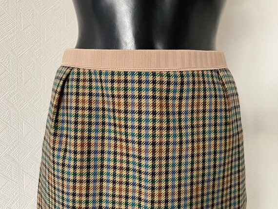 70's Vintage Pencil Colorful Beige Checkered Wool… - image 3