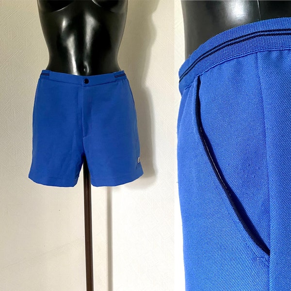 Vintage Cobalt Blue Tennis Shorts 80's Highwaisted Shorts With Pockets Elastic Waist Mens Beach Shorts Golf Clothing Athletic Wear Size M/48