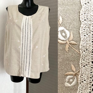 Vintage Beige grau Baumwolle Spitze Top Beige ärmellos bestickt Floral ethnische traditionelle Shirt Sommer Beige Bluse Größe groß
