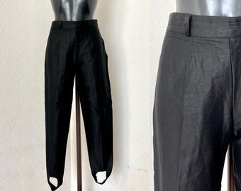 80s Pantalones de estribo negro Pantalones de cintura media Pantalones elásticos Pantalones de montar mínimos de 1980 Pantalones de estribo de pierna cónica negros Pantalones en caja Talla S