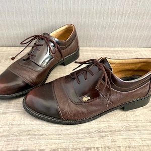 1990s Vintage Lacoste Men's Brown Leather Crocodile Brand Brogue Formal Oxford Lacing Shoes Men's Lacoste Designer Shoes Eu 41,5 /US 8,5 image 3