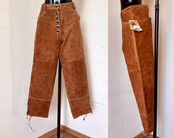 Pantalon en cuir marron Dirndl pour hommes, Oktoberfest, pantalon large et ample en Loden, folk traditionnel autrichien, pantalon tyrolien bavarois, taille L
