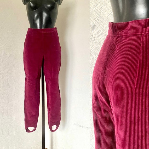 90s Pink Stirrup Pants High Waist Corduroy Pants … - image 1