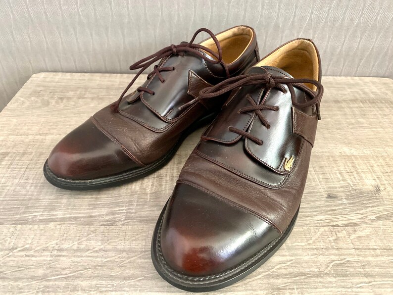 1990s Vintage Lacoste Men's Brown Leather Crocodile Brand Brogue Formal Oxford Lacing Shoes Men's Lacoste Designer Shoes Eu 41,5 /US 8,5 image 4