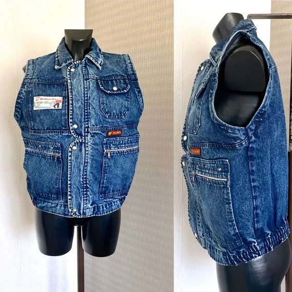 Vtg Unisex Acid Wash Denim Vest Blue Denim Vest 80