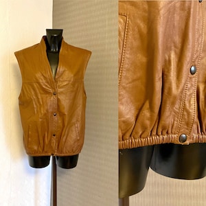 Brown Leather Men&#39;s Vest Steampunk Vest Vegan Leather Vest Unisex Waistcoat Biker Motorcycle Vest Cowboy Gothic Jacket Street Style Size L