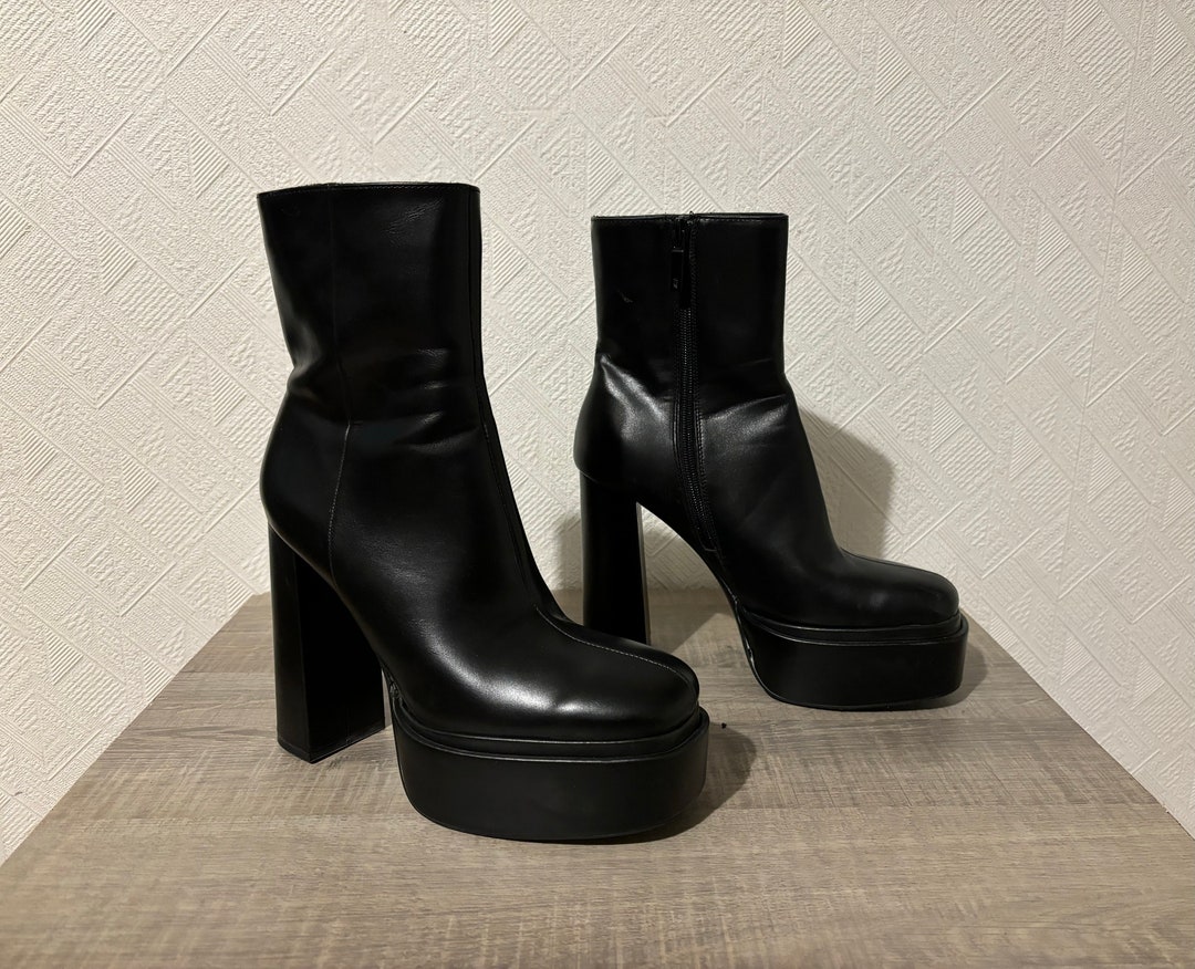 Buy Black ZARA Stunning Platform Ankle High Boots Sexy Womens Pumps Double  Platform Super High Heels Zipper Closure Boots Size Eu 38/US Online in 