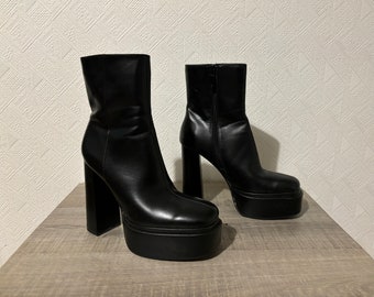 Schwarze ZARA Atemberaubende Plateau Ankle High Boots Sexy Damen Pumps Doppelte Plattform Super High Heels Reißverschluss Stiefel Größe Eu 38