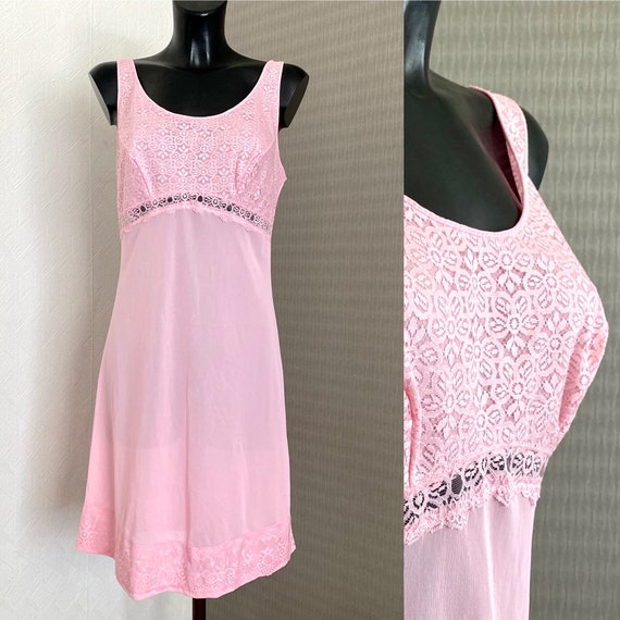 Vintage Pink Under Silk Dress Lace Sleeveles Slip