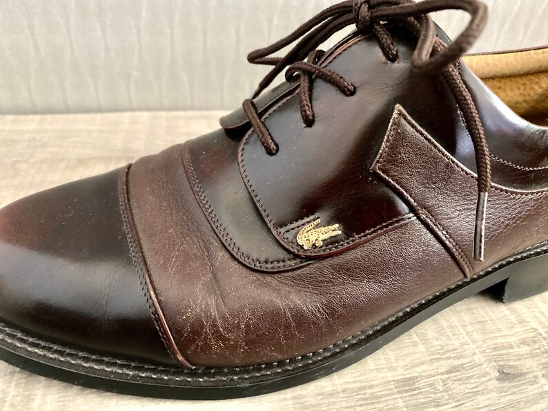 1990s Vintage Lacoste Men's Brown Leather Crocodile Brand Brogue Formal Oxford Lacing Shoes Men's Lacoste Designer Shoes Eu 41,5 /US 8,5 image 8