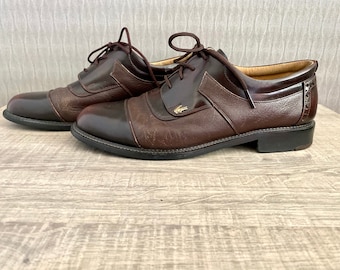 1990s Vintage Lacoste Men's Brown Leather Crocodile Brand Brogue Formal Oxford Lacing Shoes Men's Lacoste Designer Shoes Eu 41,5 /US 8,5