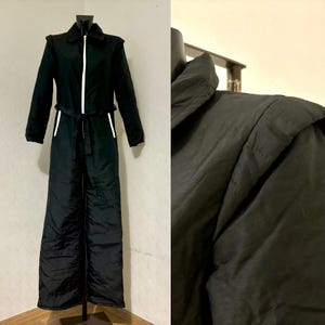 Vintage 90s One Piece Thin Fabric Ski Suit Hipster Black Snowsuit Winter Women&#39;s Wear Snow Gear Snowsuit Overall One piece Size M/L/44