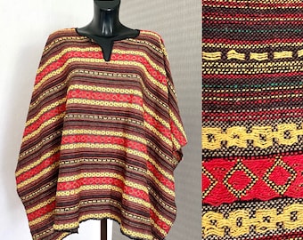 Brown Stripped Poncho Colorful Vintage Rectangle Boho Fringed Cape Hippie Bohemian Warm Multicolor Scarf Poncho Quadrilateral Sweater Shawl
