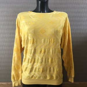 Vintage Women&#39;s Yellow 90&#39;s  Pullover Soft Sweater Bright Color Summer Jumper Geometric Pattern Made In Western Germany Size Medium