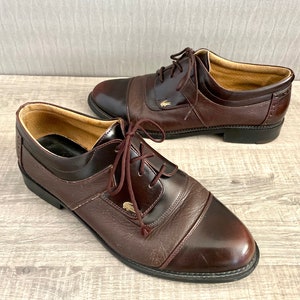 1990s Vintage Lacoste Men's Brown Leather Crocodile Brand Brogue Formal Oxford Lacing Shoes Men's Lacoste Designer Shoes Eu 41,5 /US 8,5 image 5