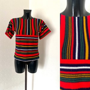 1980&#39;s Vintage Striped Knitted Round Neck Women&#39;s Sweater Top Colorful Short Sleeves Striped Colorblock Top Pullover Jumper Knit Top Size M