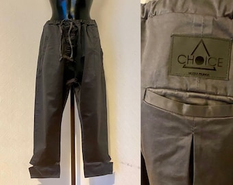 Vintage 90's Men's Metallic Cargo Pants Crop Wide Gray Trousers Choice Brand Baggy Pants Made in Italy Elastic Waist Pants Size XL/48 IT