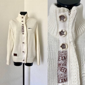 White Men&#39;s Warm Wool Cardigan Knit Nordic style Coat Knitted Jacket Zipper up Double Closure Sweater Winter High Collar Cardigan Size L/XL