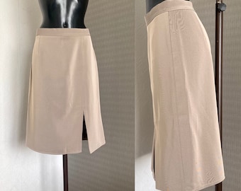 90's vintage Beige Skirt Formal Style Jupe Rétro Jupe Taille Haute Taille 90s Vêtements Rayés Enseignants Crayon Genou Femmes vintage Taille des vêtements L