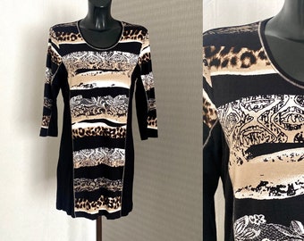 Mini Summer Dress Elastic Abstract Tunic Bracelet Sleeve Animal Leopard Pattern Retro Home Wear Tunic Street Style Dress Size S/M