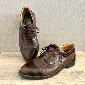 1990s Vintage Lacoste Men's Brown Leather Crocodile Brand Brogue Formal Oxford Lacing Shoes Men's Lacoste Designer Shoes Eu 41,5 /US 8,5 image 2
