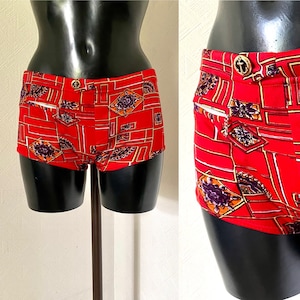 Vintage jaren '90 Dames Bootcut Shorts Zwembroek Heldere Rode Zwembroek Badmode Strand Zwembroek Atletisch Badpak Strandkleding Maat XS