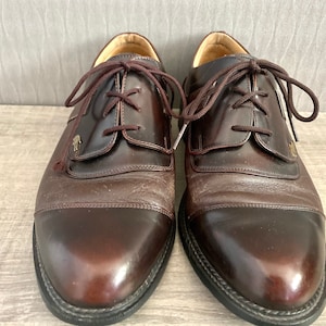 1990s Vintage Lacoste Men's Brown Leather Crocodile Brand Brogue Formal Oxford Lacing Shoes Men's Lacoste Designer Shoes Eu 41,5 /US 8,5 image 7