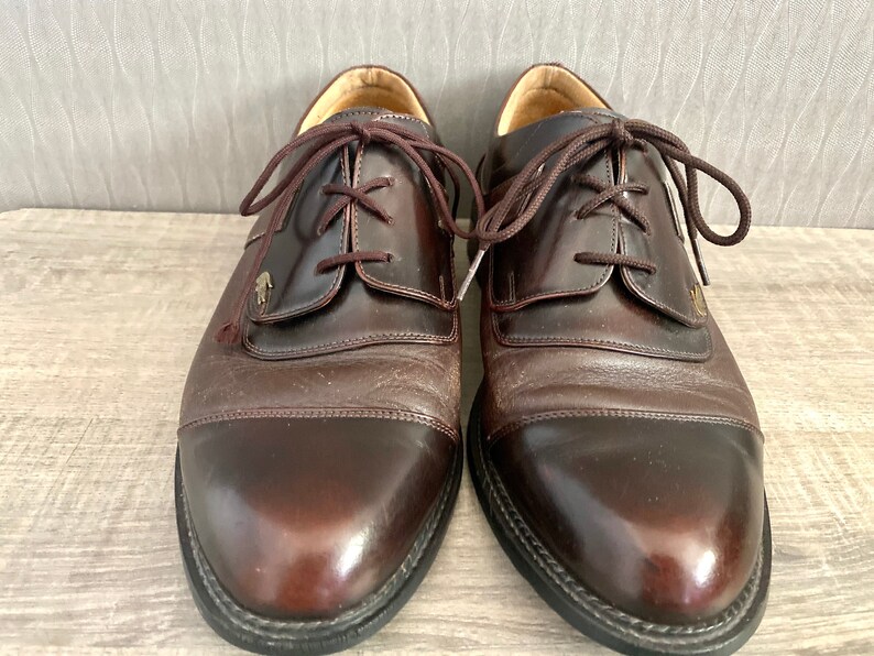 1990s Vintage Lacoste Men's Brown Leather Crocodile Brand Brogue Formal Oxford Lacing Shoes Men's Lacoste Designer Shoes Eu 41,5 /US 8,5 image 7