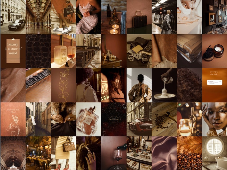 Brown Luxe Photo Collage Kit Wall Collage 50 Pcs Aesthetic room decor image 3