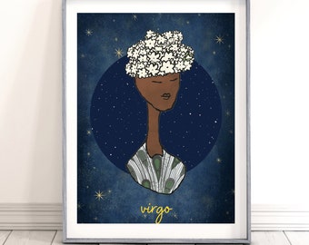 Virgo Print PNG Wall Art, Zodiac Woman Wall Print